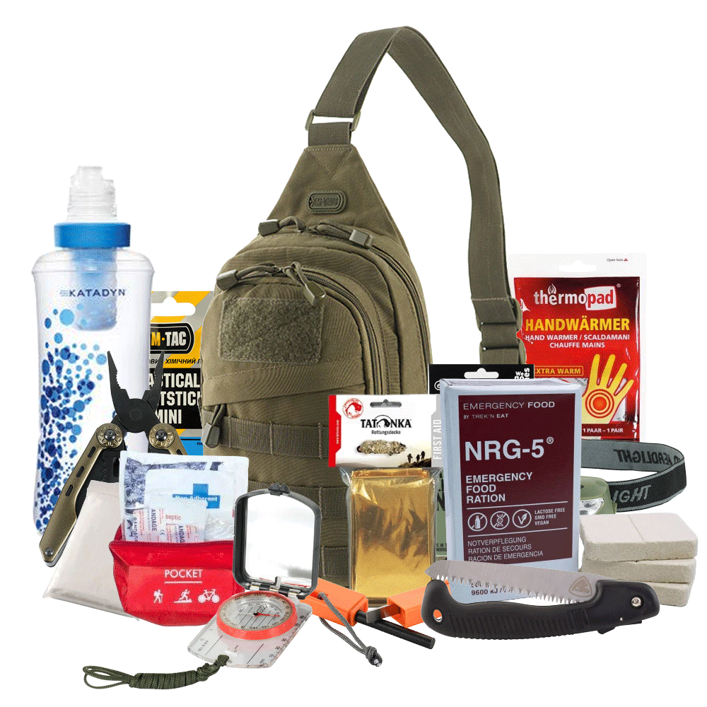 Maža išgyvenimo rinkinio kuprinė (su vandens filtru ir maistu)